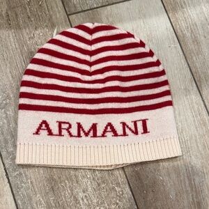 Armani Junior Red and Cream Striped Hat